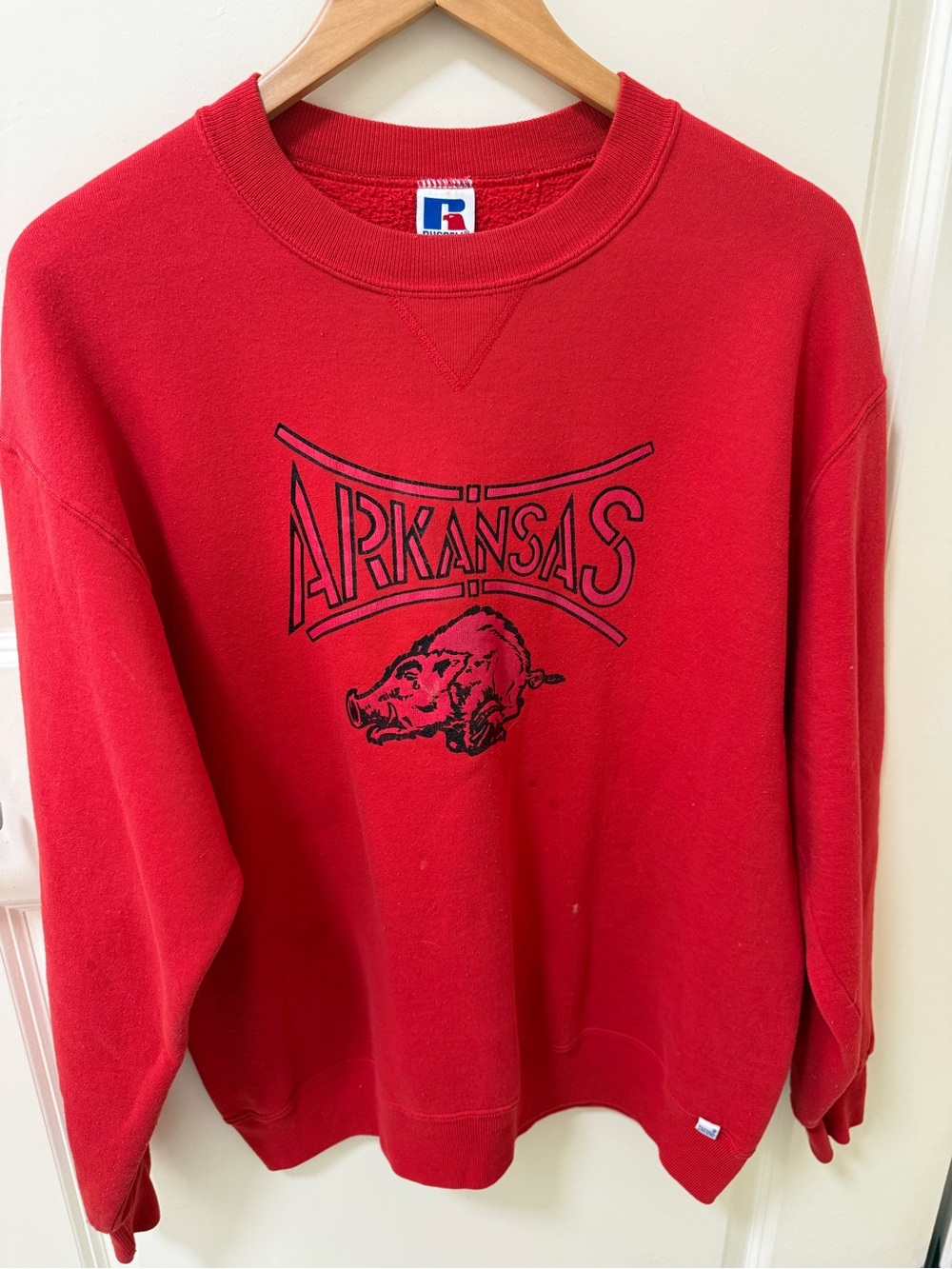 Russell Athletic Red Arkansas Graphic Crewneck Sweatshirt - Black Print